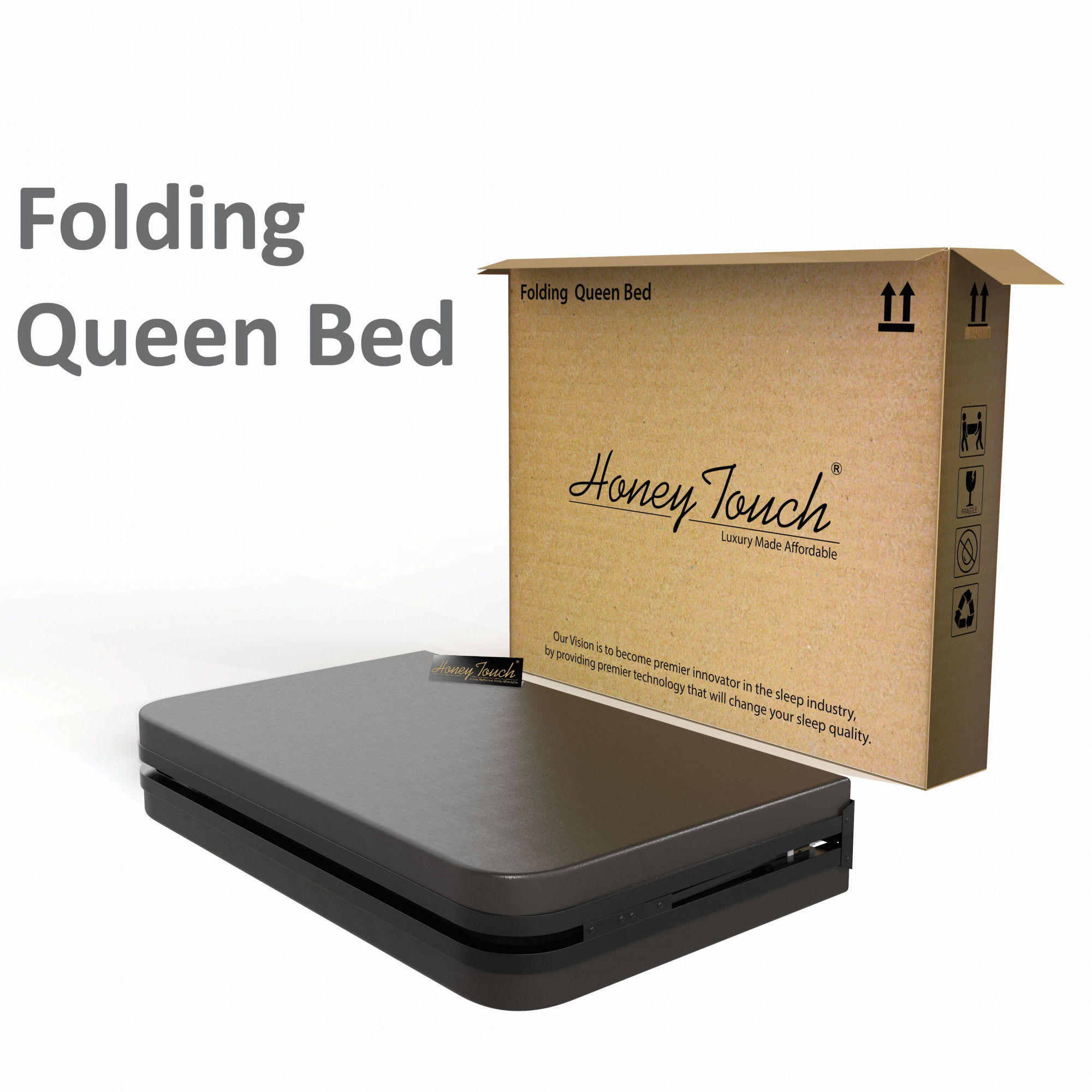 Nova Foldable Metal Bed Frame With Mattress Black Frame Queen Size 625 Ft x 5 Ft Warranty Backed