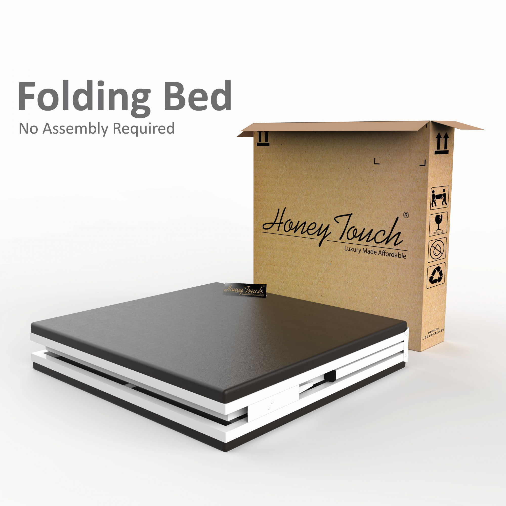 Jasper Foldable Single Metal Bed with Mattress Glossy White Finish 3ft X 6ft