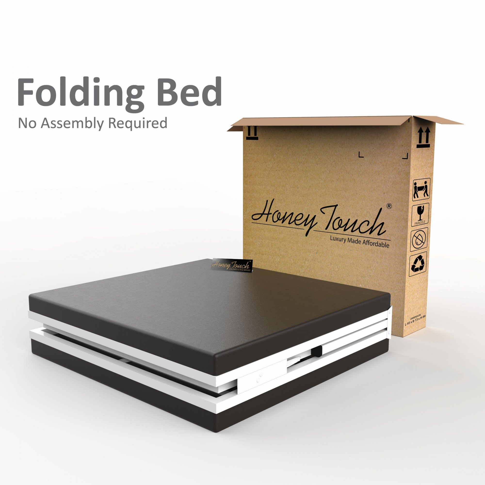 Jasper Foldable Single Metal Bed with Mattress Glossy White Finish 3ft X 6ft