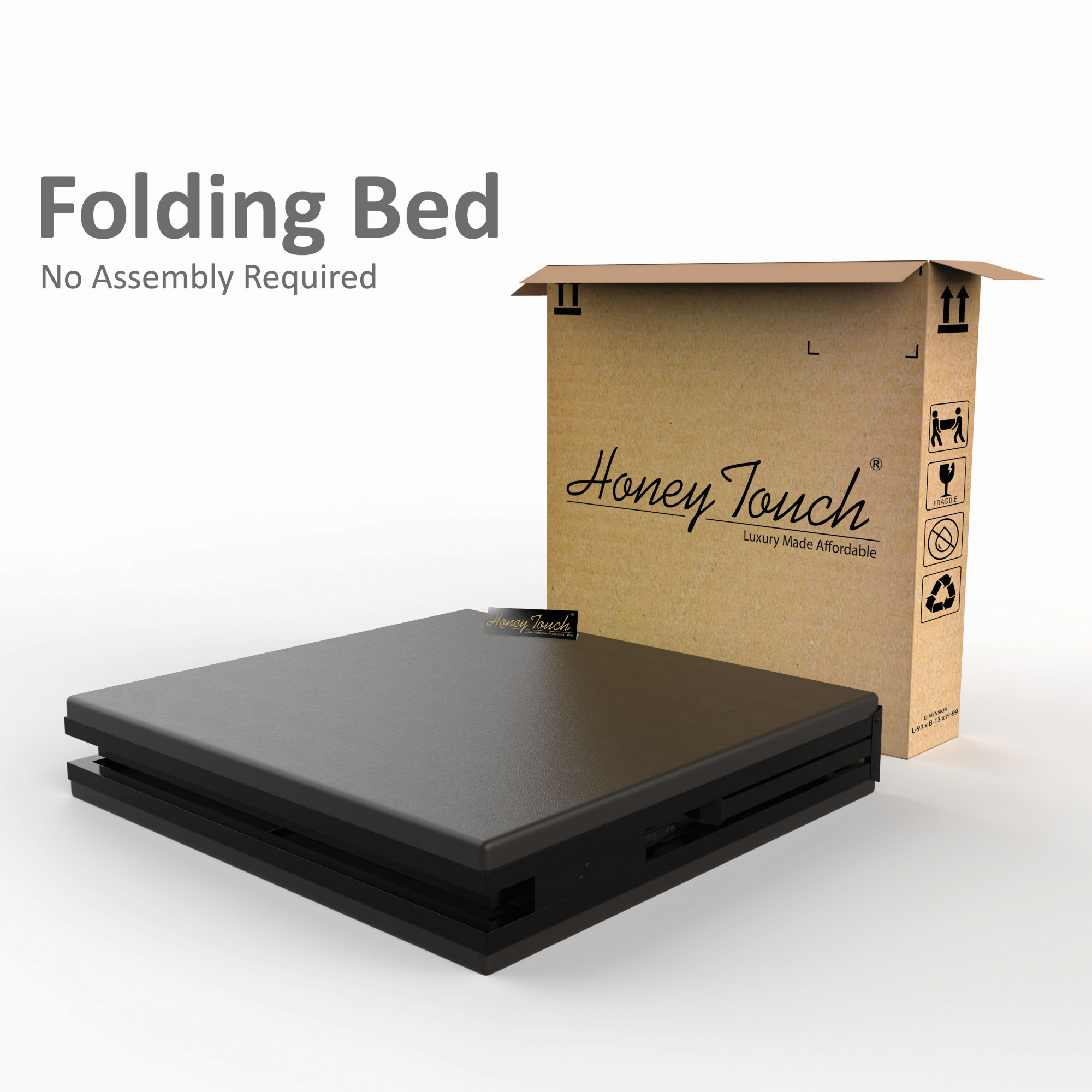 Jasper Foldable Single Metal Bed with Mattress Single Layer Double Layer Ortho Tri Layer Mattress Glossy Black Finish 3ft X 6ft