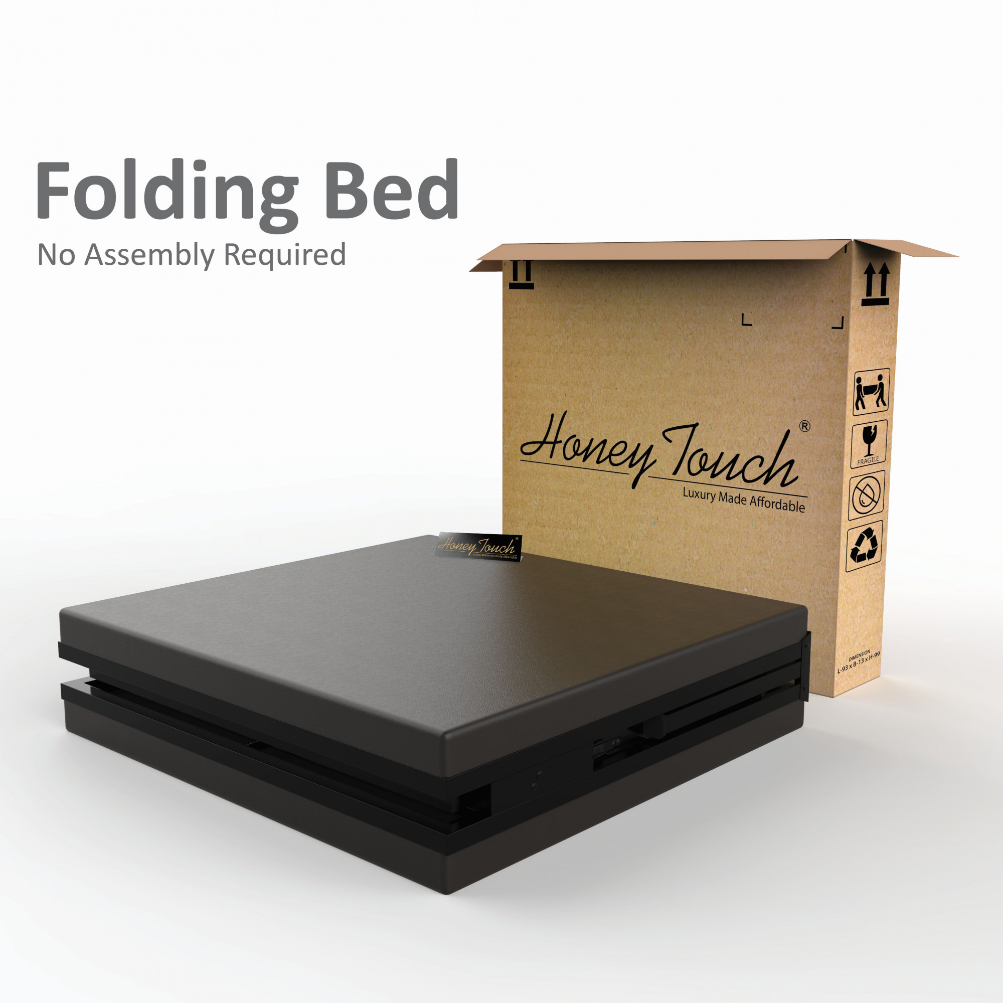 Jasper Foldable Single Metal Bed with Mattress Single Layer Double Layer Ortho Tri Layer Mattress Glossy Black Finish 3ft X 6ft