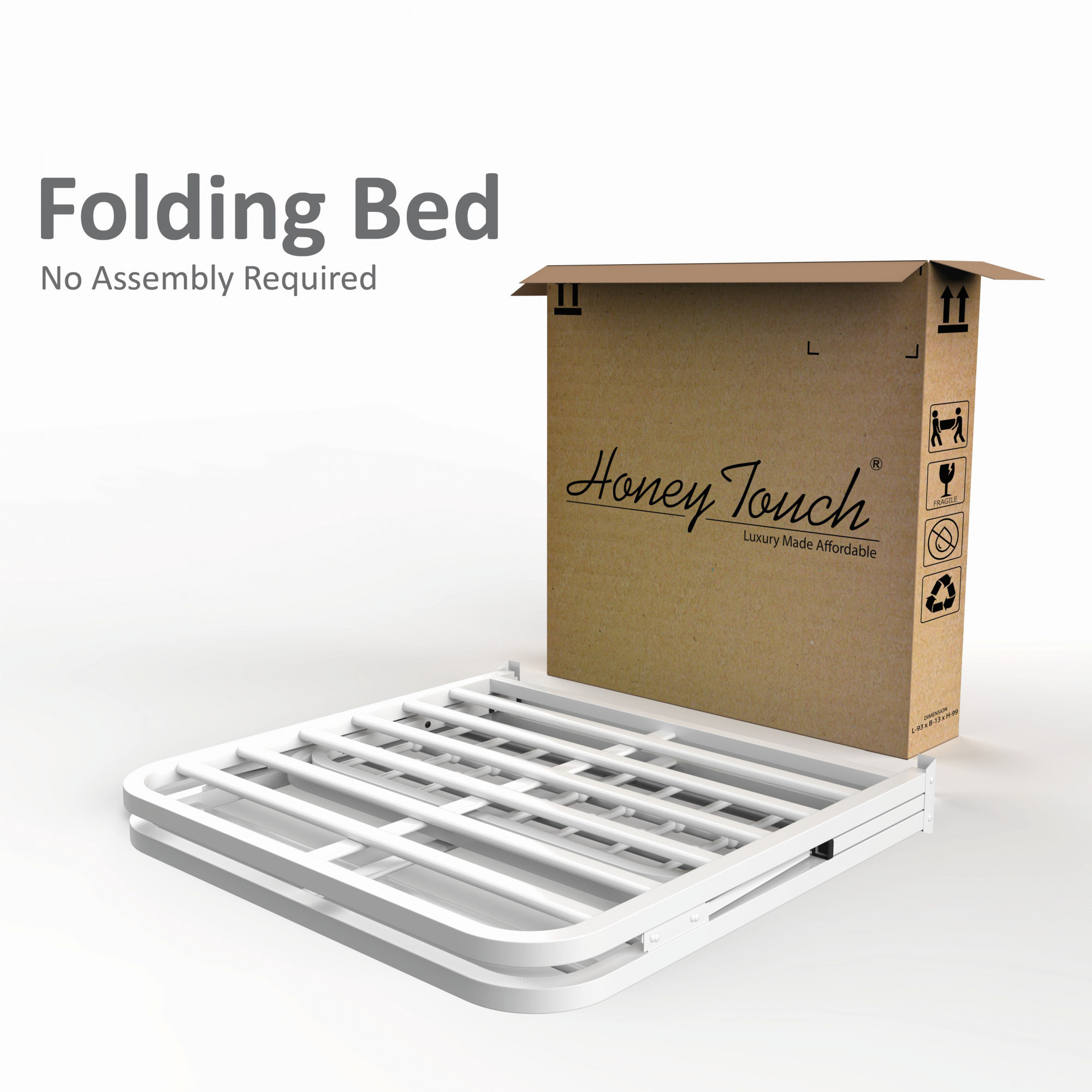 Nova Foldable Single Metal Bed - Glossy White Finish 3ft x 6ft