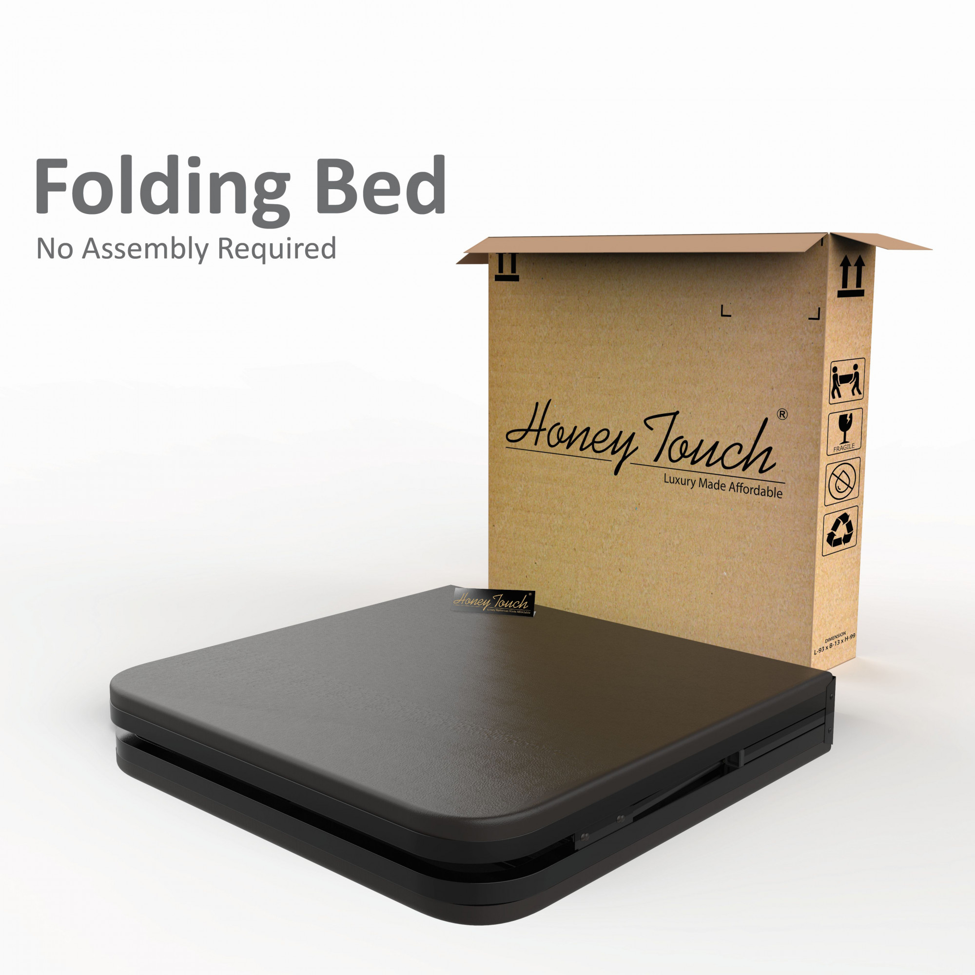 Nova Foldable Single Metal Bed - Glossy Black Finish 3ft x 6ft