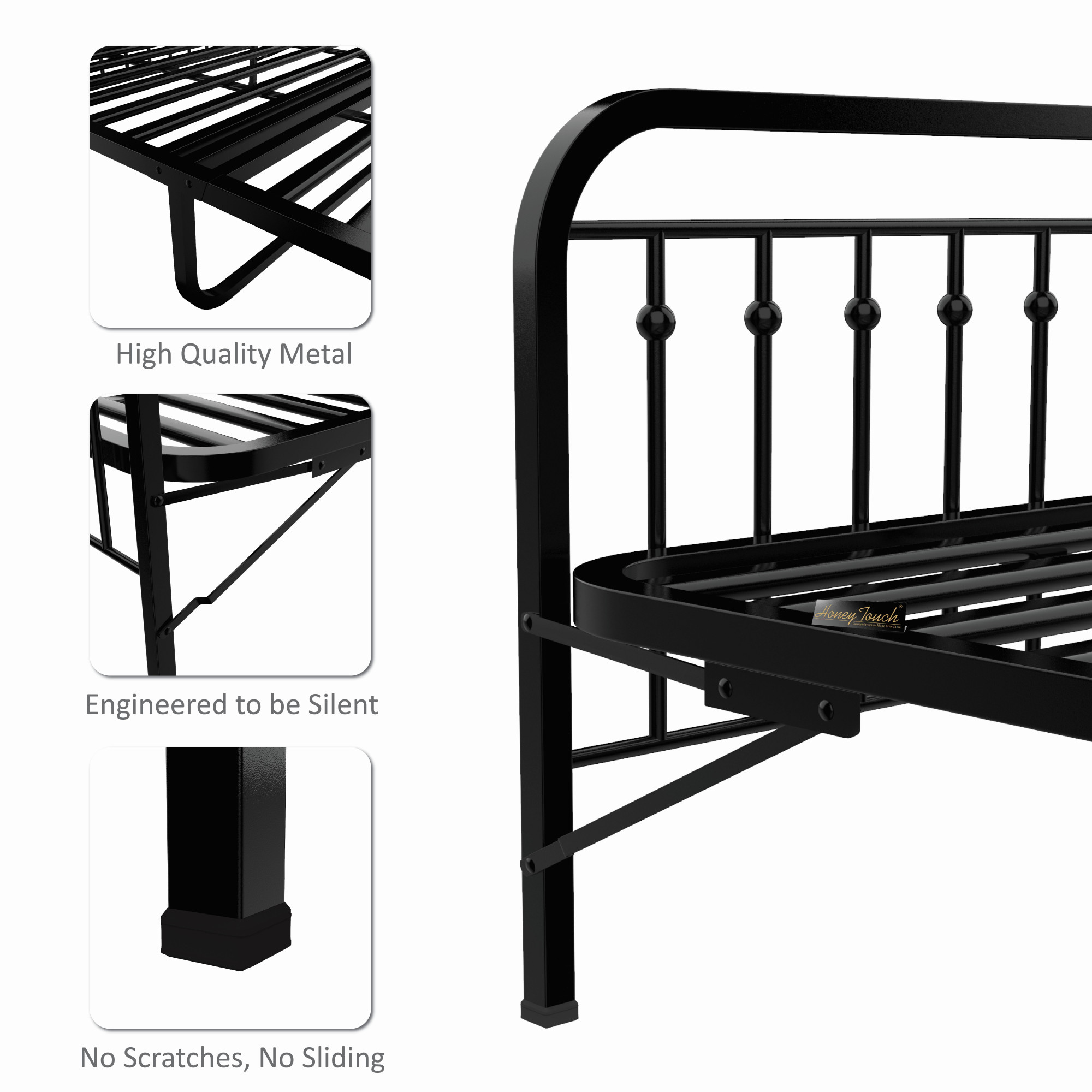 Nova Foldable Metal Bed Frame Without Mattress  Black Frame  King Size 625 Ft x 6 Ft  2 Years Warranty