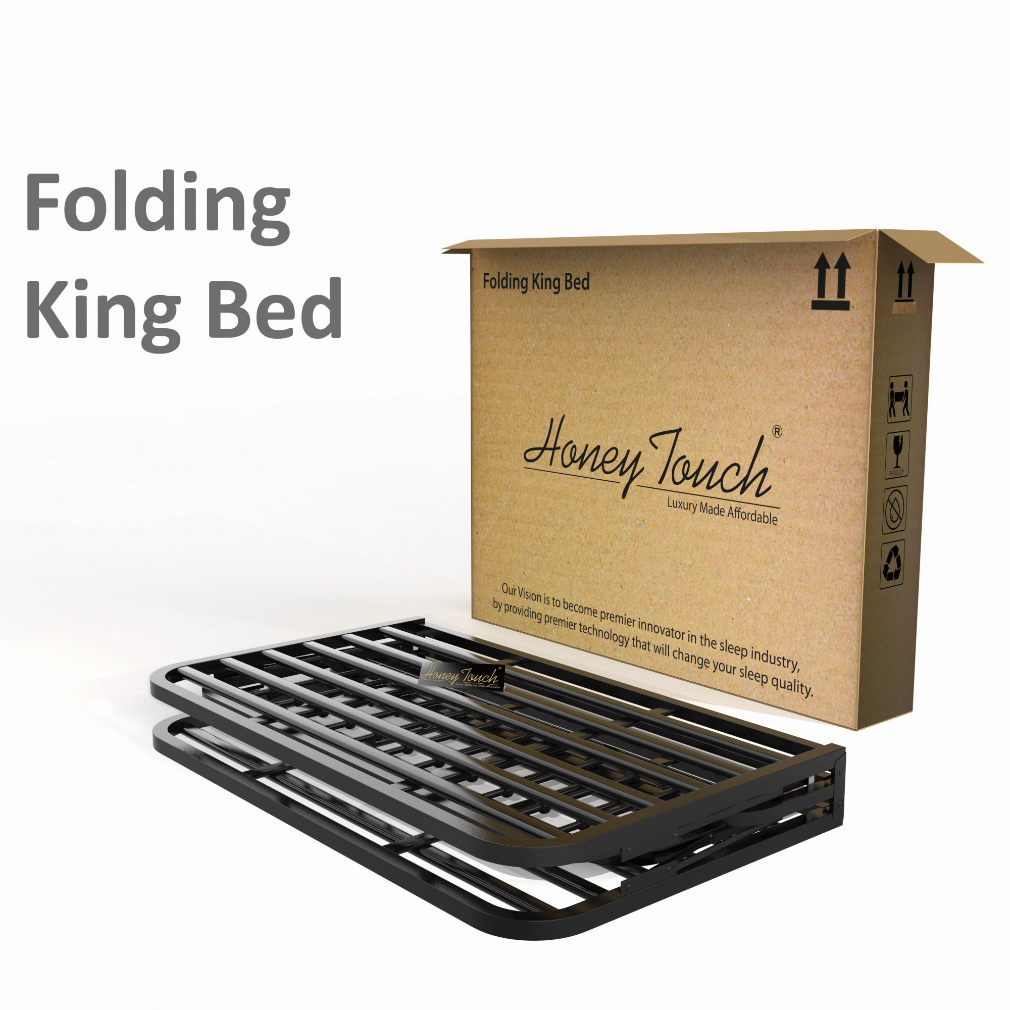 Nova Foldable Metal Bed Frame With Mattress Black Frame King Size 625 Ft x 6 Ft 3 Years Warranty