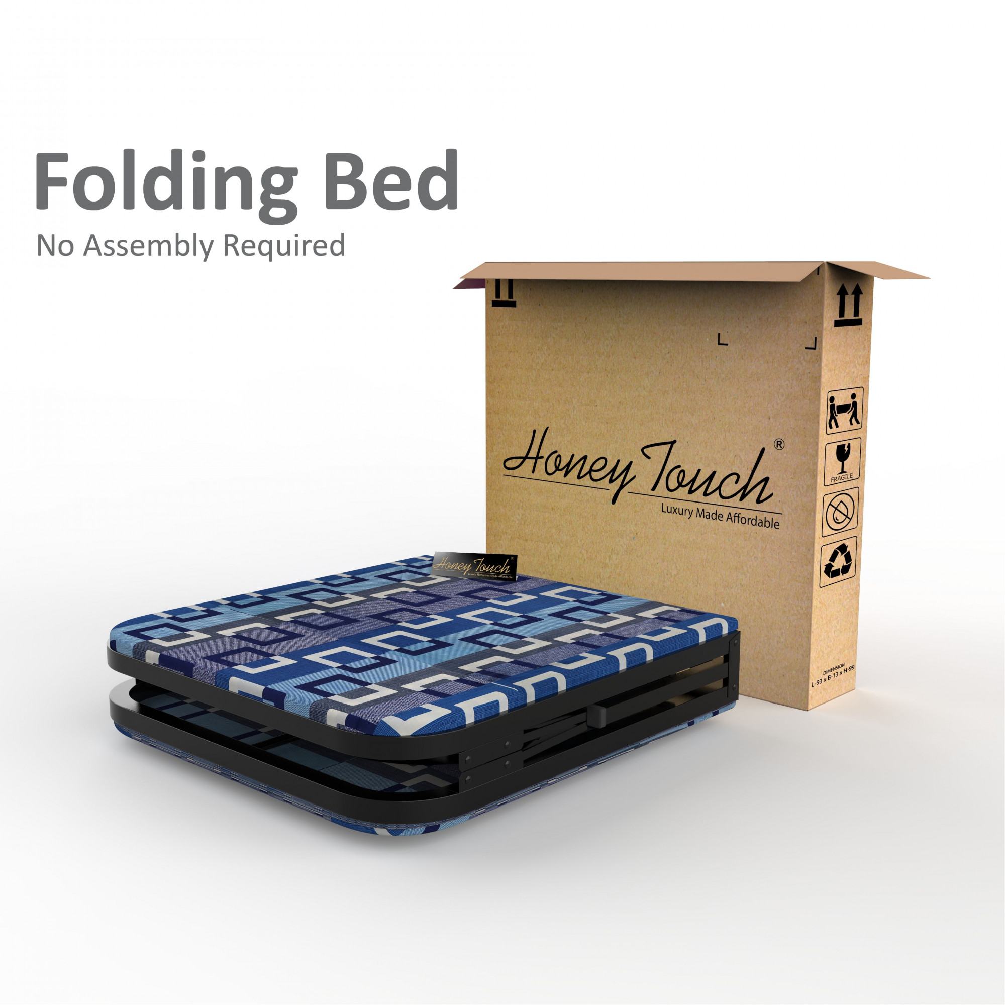 Aura Blue Single Size Metal Bed with Mattress 3ft X 6ft Black Finish