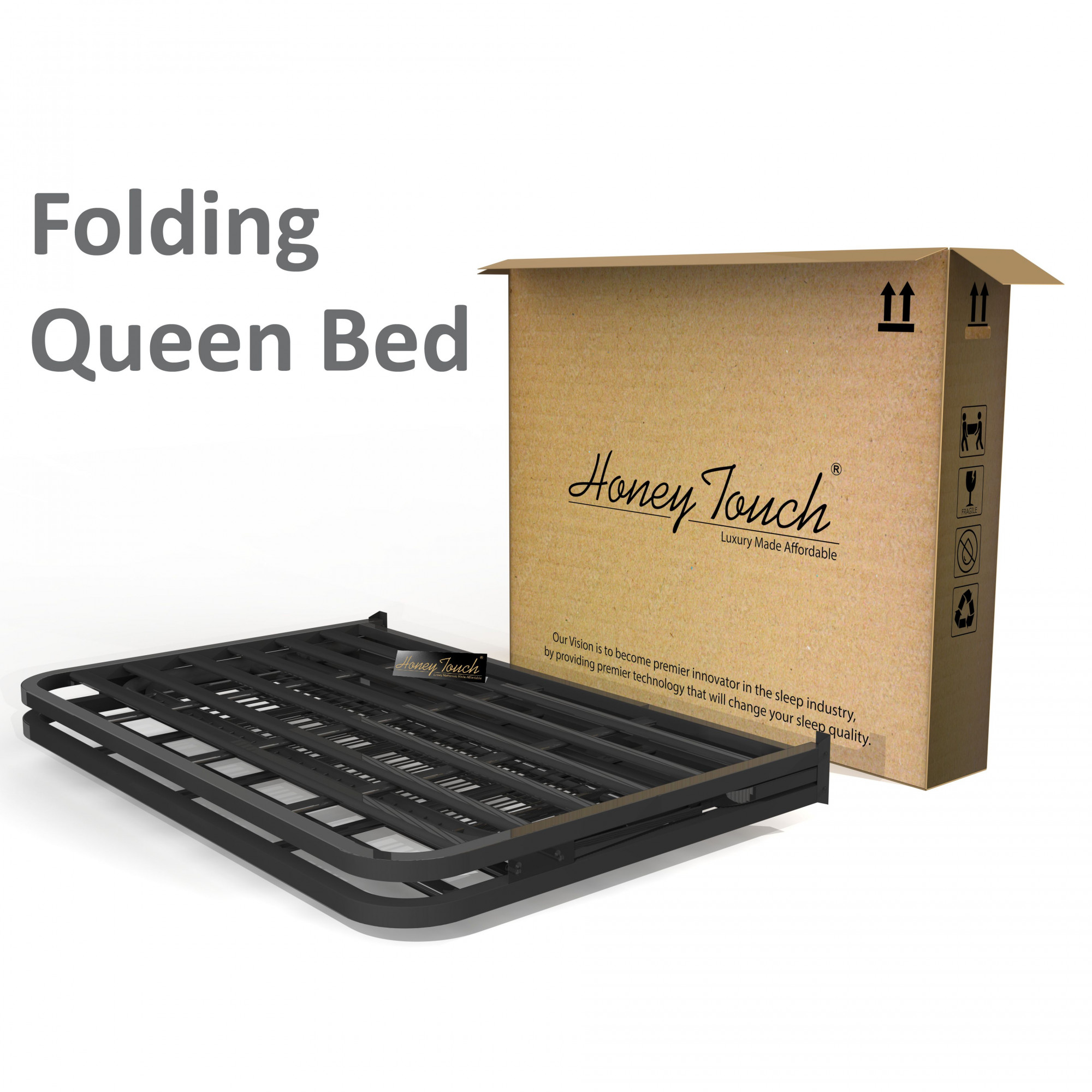 Nesto Foldable Metal Bed Frame Without Mattress Black Frame Queen Size 625 Ft x 5 Ft 2 Years Warranty