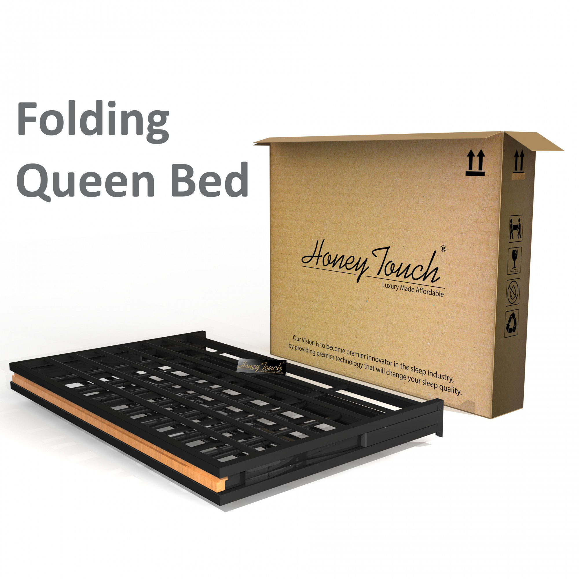 Oslo Folding Queen Size Bed With Mattress Black Frame Queen Size 625 Ft x 5 Ft 2 Years Warranty