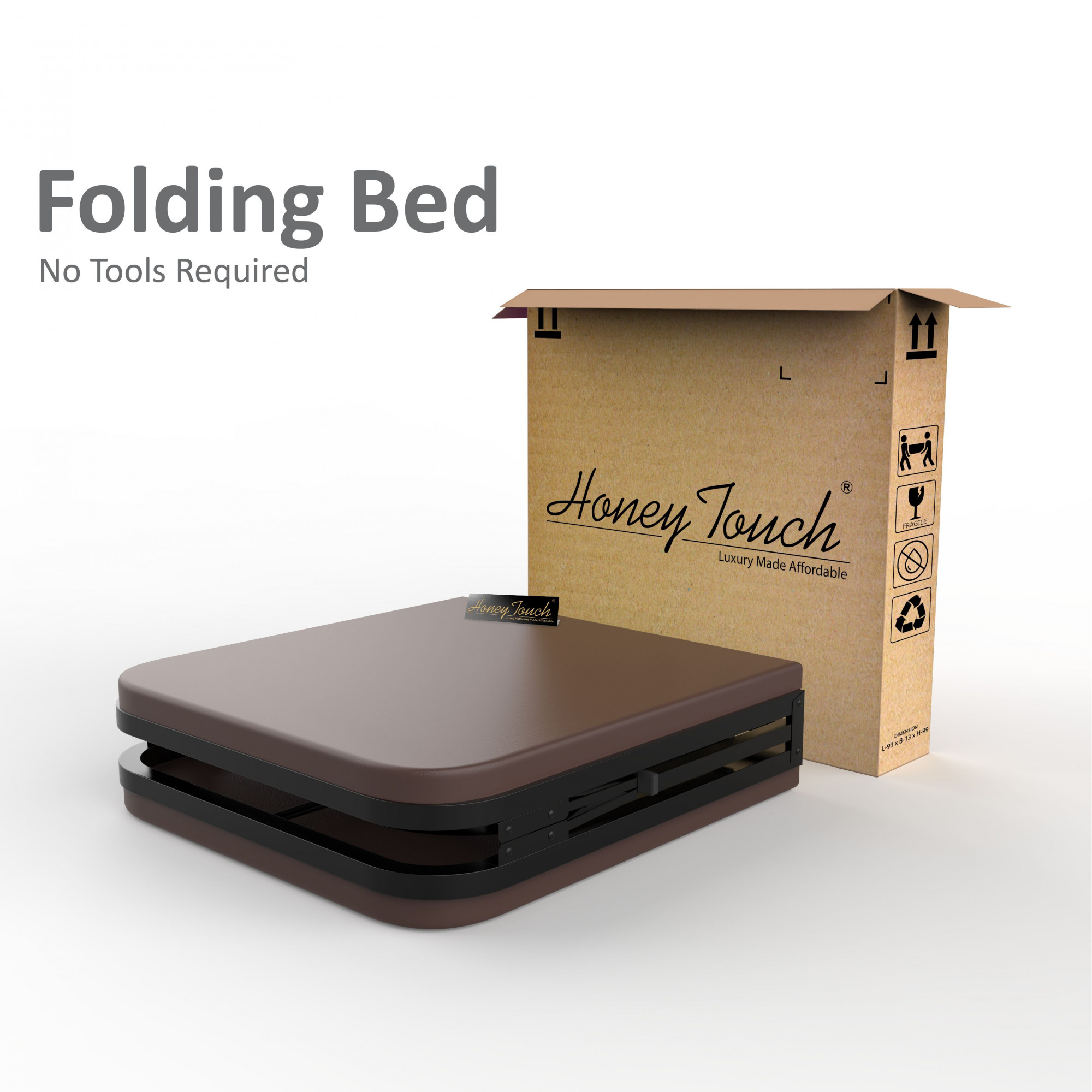 Atlas Round Folding Metal Single Size Bed with Mattress 3ft X 6ft 25ft X 6ft Black Finish Brown Mattress