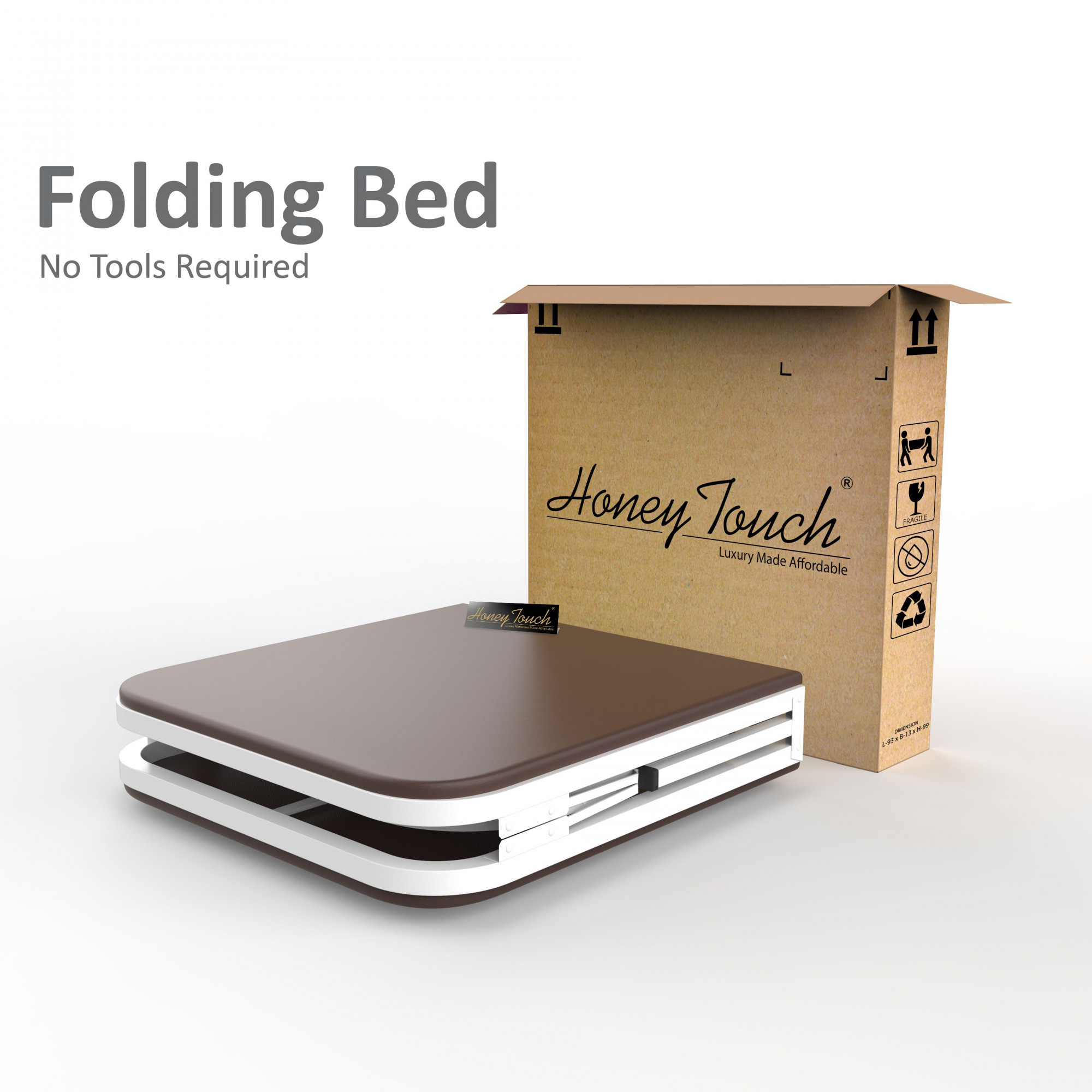 Atlas Round Folding Metal Single Size Bed with Mattress 3ft X 6ft 25ft X 6ft White Finish Brown Mattress