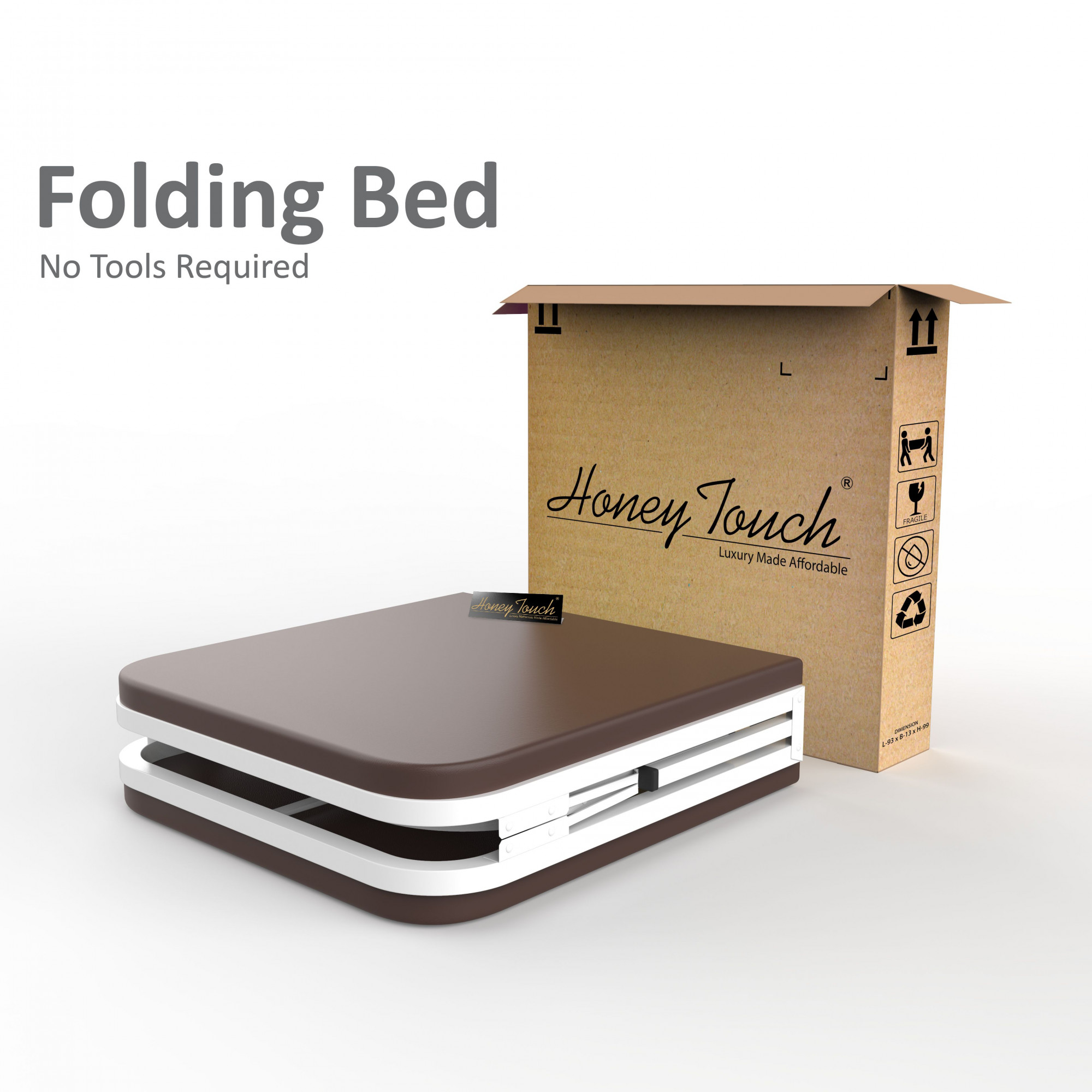 Atlas Round Folding Metal Single Size Bed with Mattress 3ft X 6ft 25ft X 6ft White Finish Brown Mattress