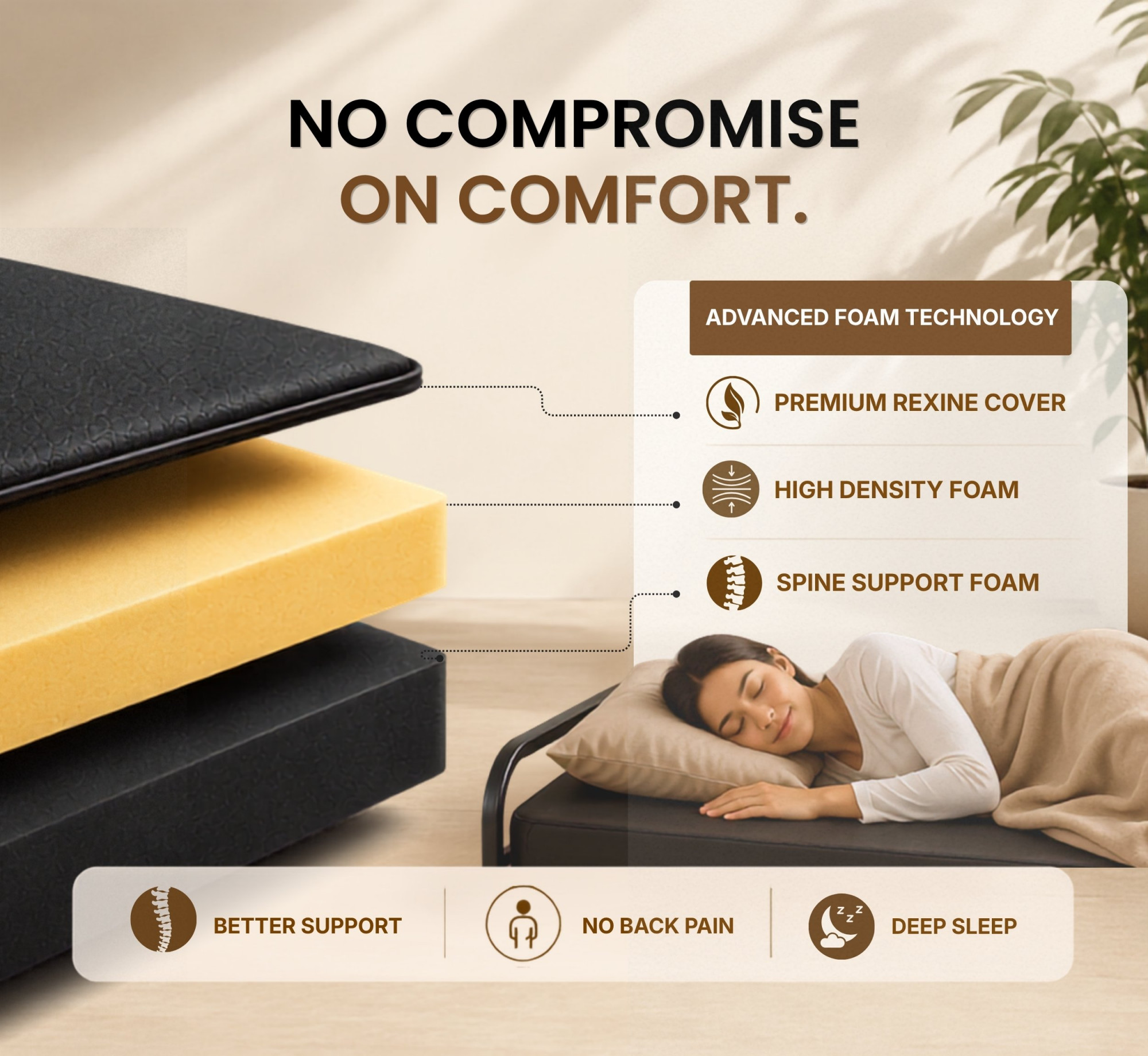 Atlas Round Folding Metal Bed Single Size Single Layer Double Layer Ortho Tri Layer Foam Mattress 3ft X 6ft 25ft X 6ft Black Finish