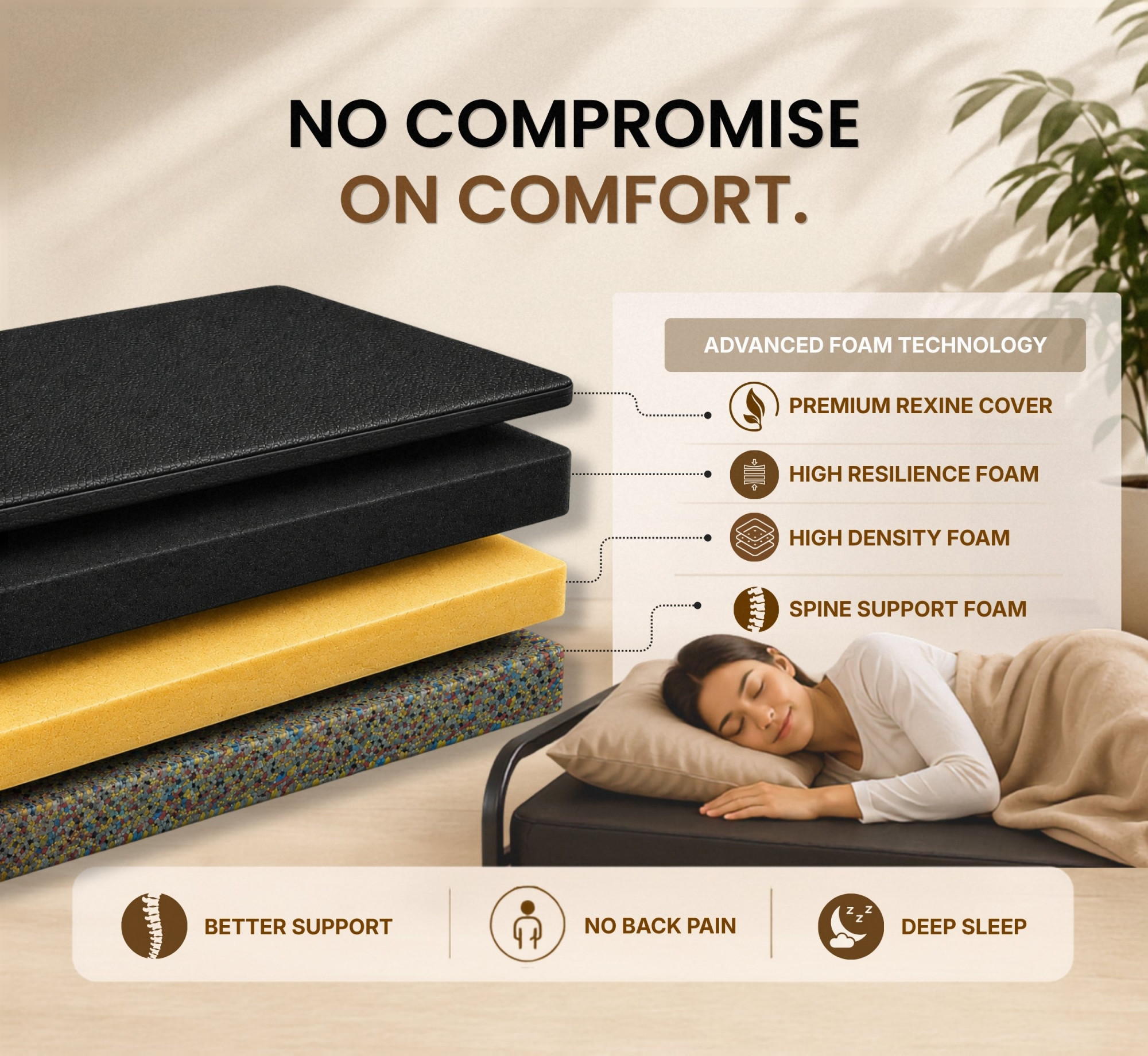 Atlas Round Folding Metal Bed Single Size Single Layer Double Layer Ortho Tri Layer Foam Mattress 3ft X 6ft 25ft X 6ft Black Finish