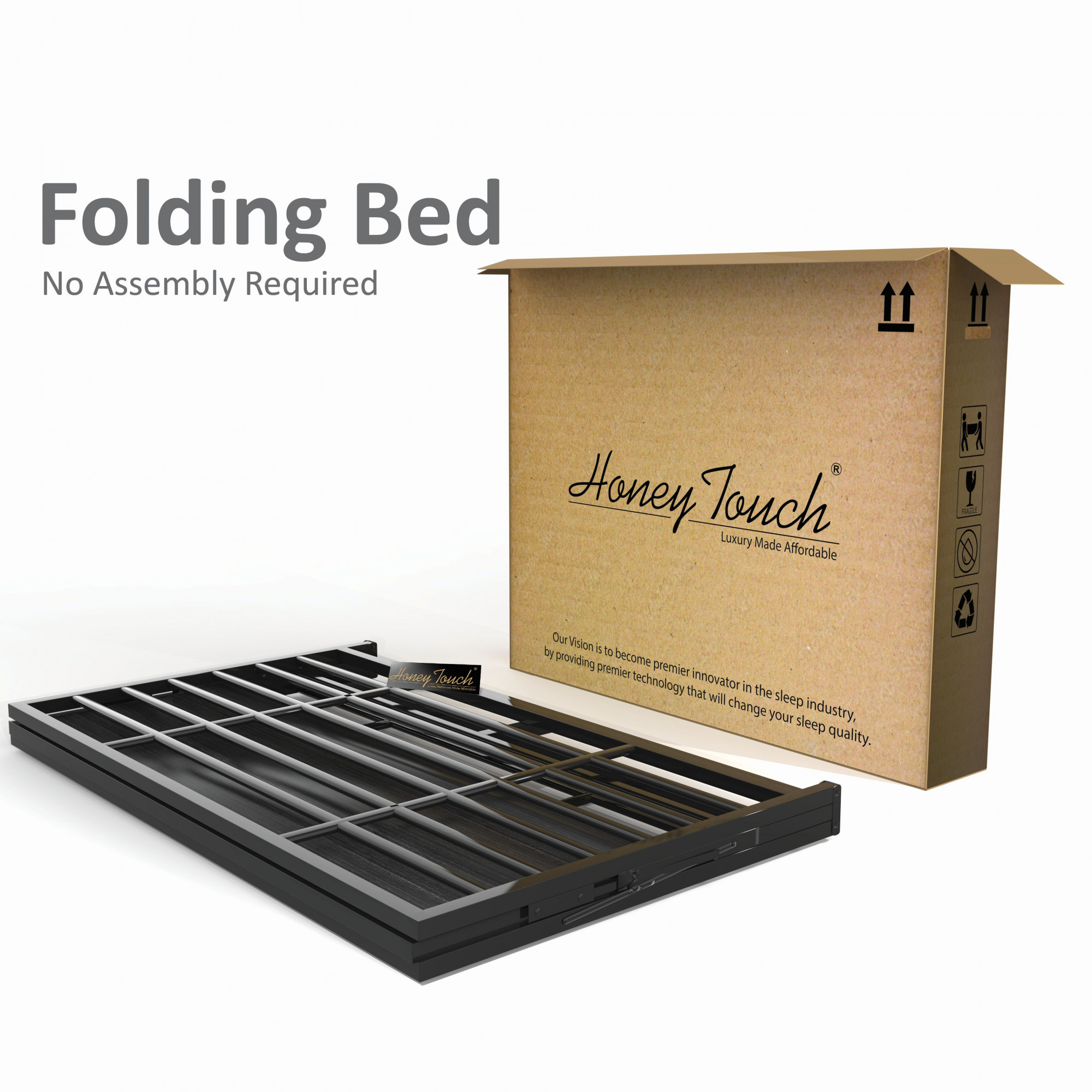 Luvo Metal  Wood Folding Bed Frame With Mattress  Double Layer  Ortho Tri Layer  Wenge Black  Queen Size 65 Ft x 5 Ft