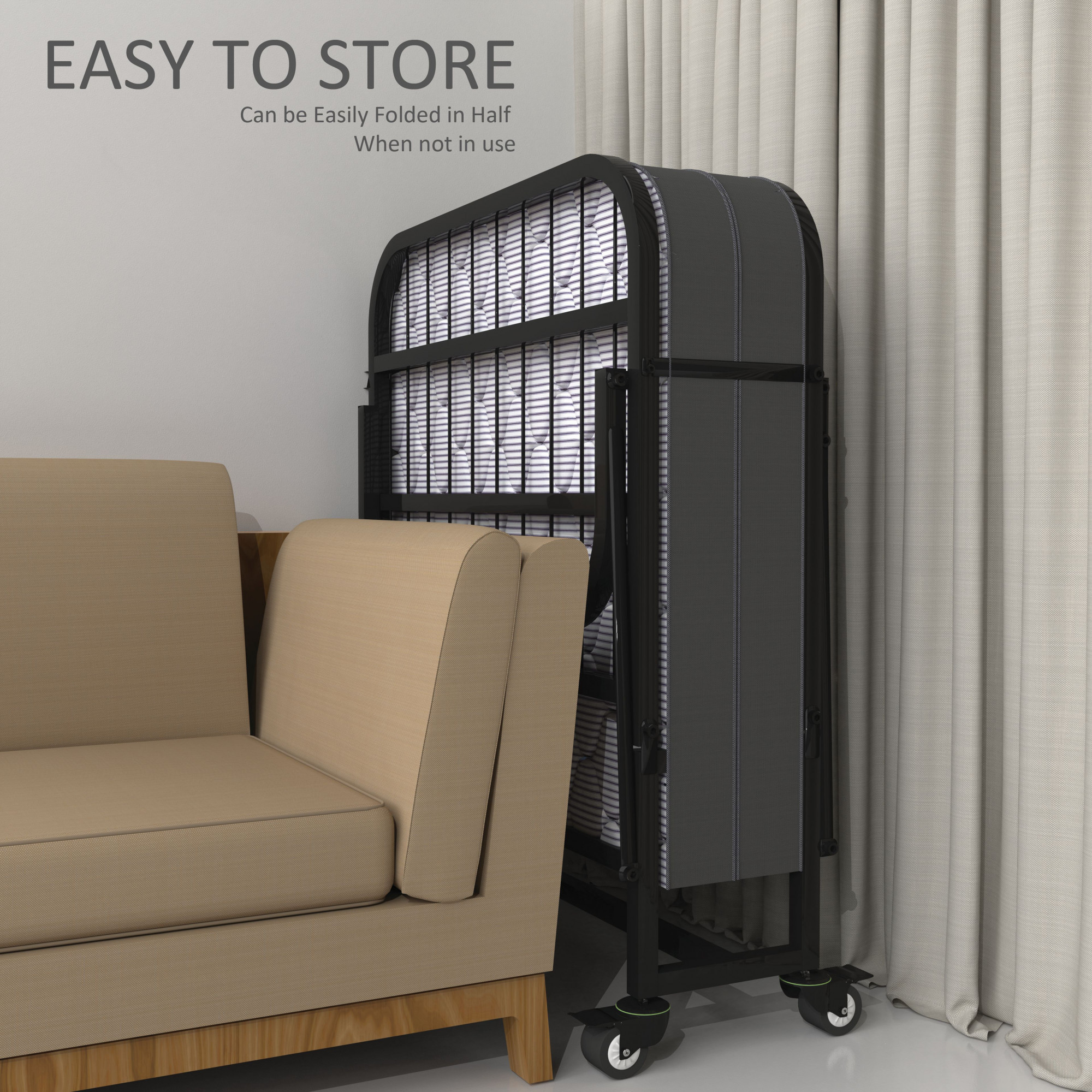 Rollease Rollaway Bed Single Size 3 Ft x 6 Ft Orthopedic Tri Layer Foam Brown Mattress 5 Years Warranty