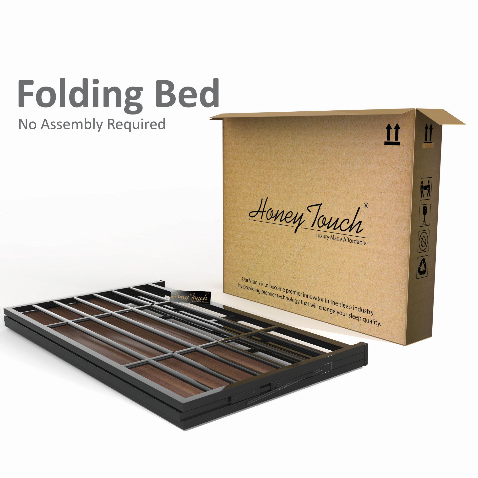 Luvo Metal Wood Folding Bed Frame Without Mattress American Oak Queen Size 65 Ft x 5 Ft 2 Years Warranty