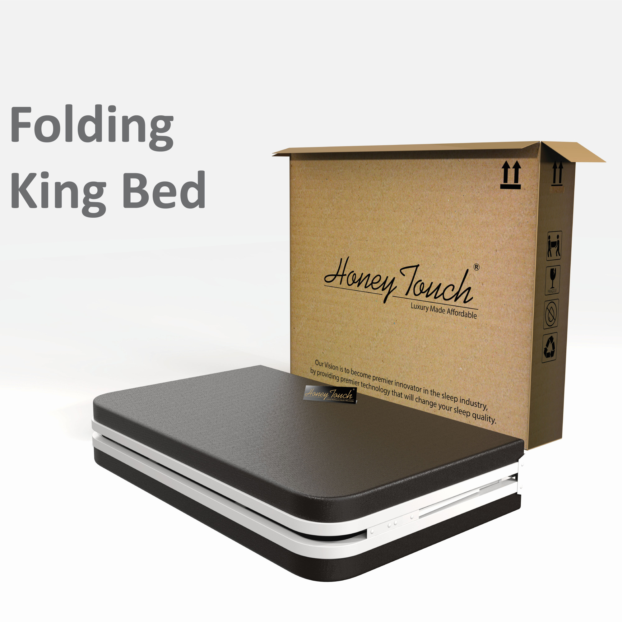 Nova Foldable Metal Bed Frame With Mattress  Ivory Frame  King Size 625 Ft x 6 Ft  3 Years Warranty