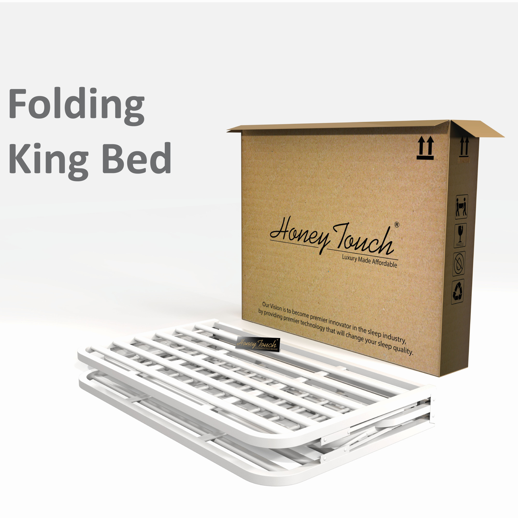 Nova Foldable Metal Bed Frame With Mattress  Ivory Frame  King Size 625 Ft x 6 Ft  3 Years Warranty