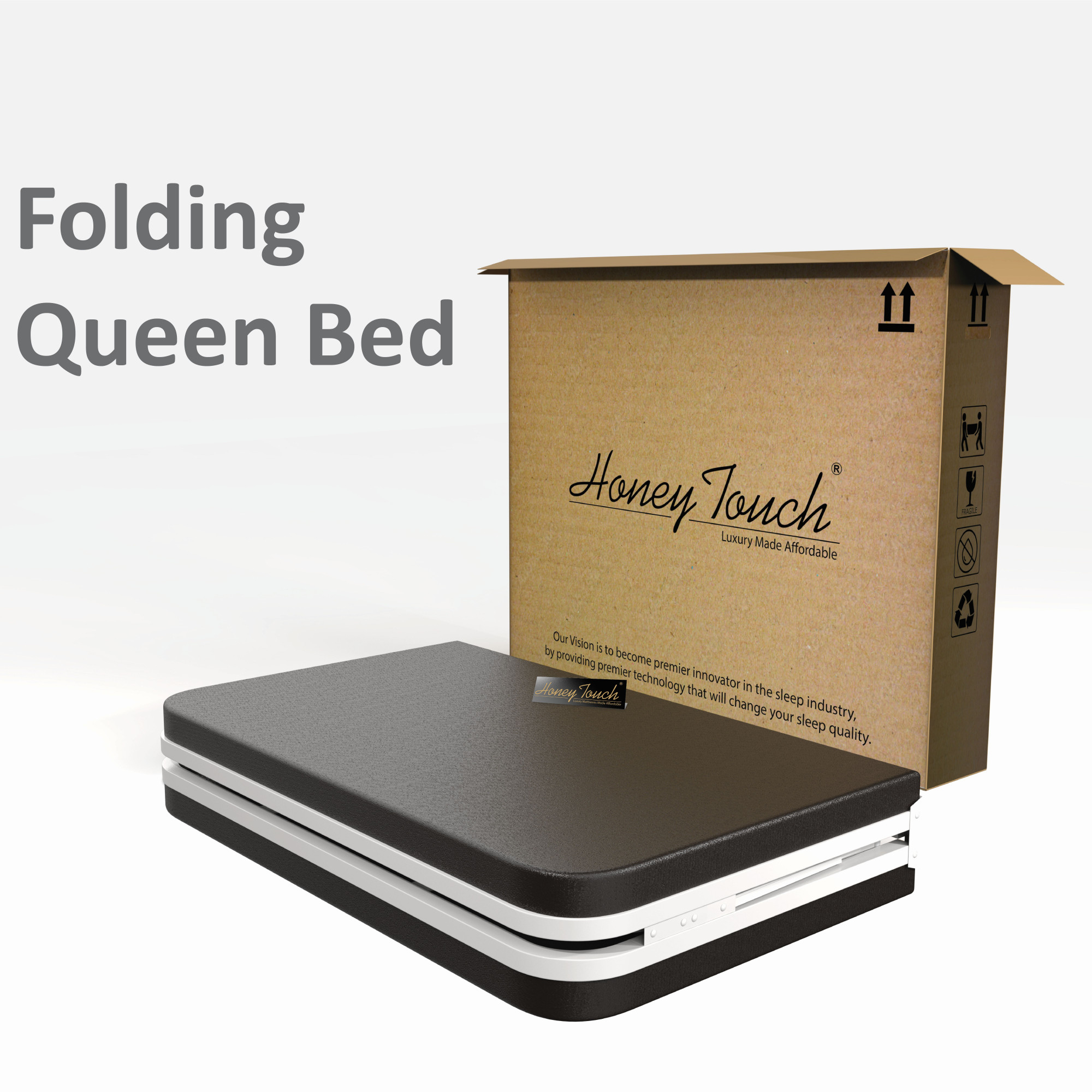 Nova Foldable Metal Bed Frame With Mattress Ivory Frame Queen Size 625 Ft x 5 Ft Warranty Backed
