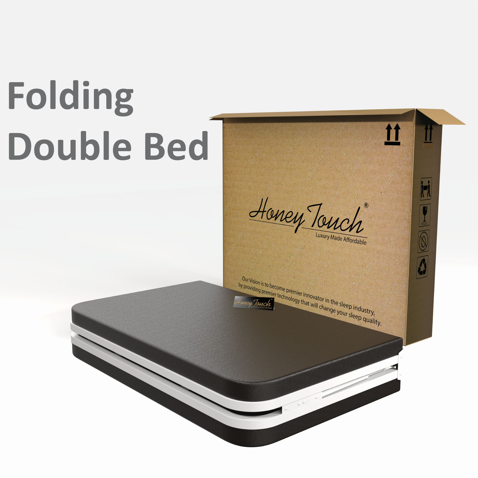 Nova Foldable Metal Bed Frame With Mattress Ivory Frame Double Size 625 Ft x 4 Ft Warranty Backed