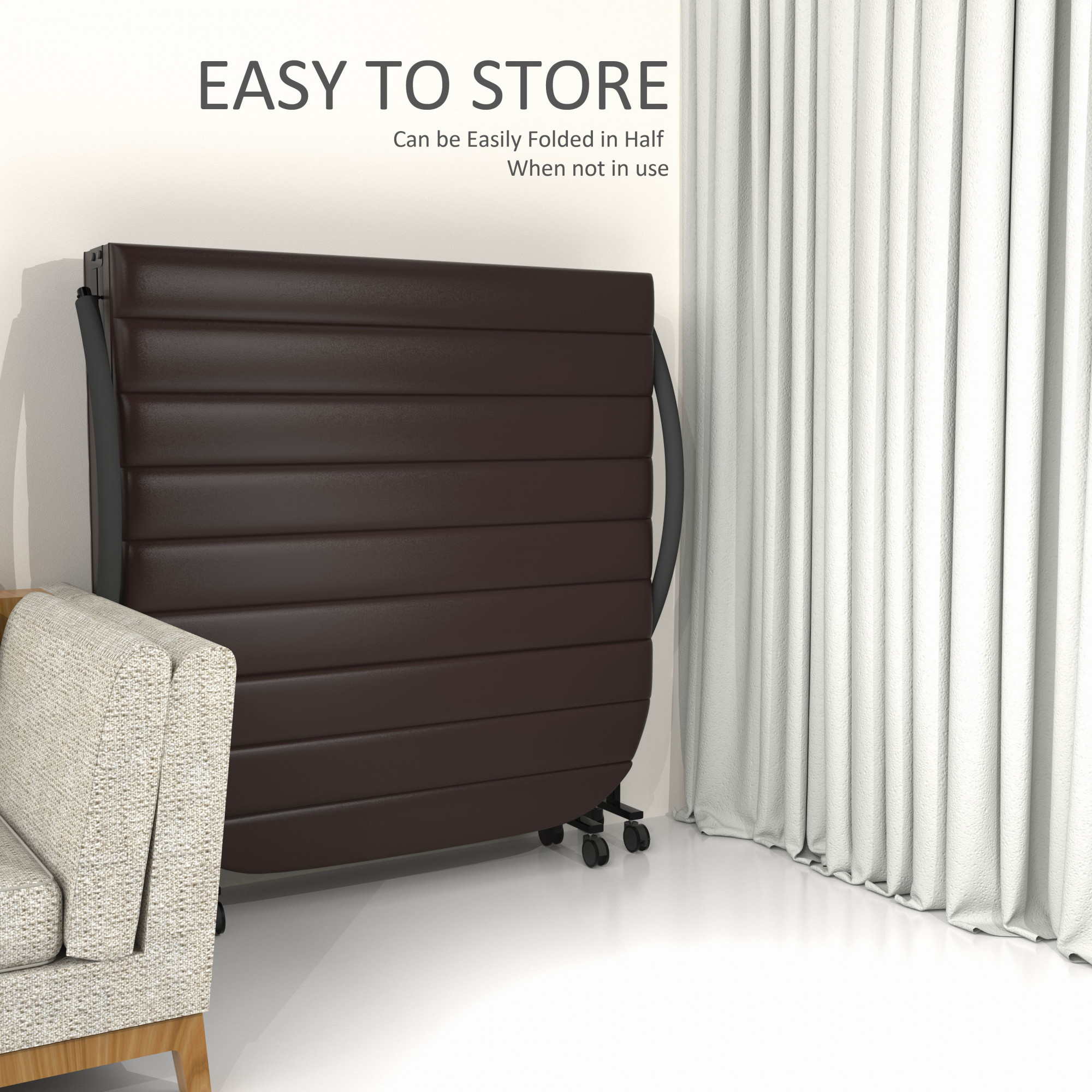 Xyra Rollaway Bed Single Size 3 Ft x 6 Ft Orthopedic Tri Layer Foam Brown Mattress 3 Years Warranty