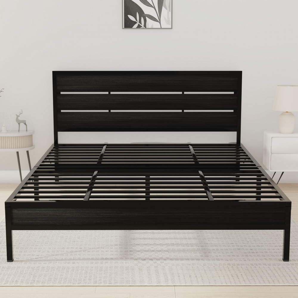 Image of Elvo Wood and Metal Folding Bed Frame Without Mattress | Wenge Black | Double Size 6.5 Ft x 4 Ft | Warranty Backed