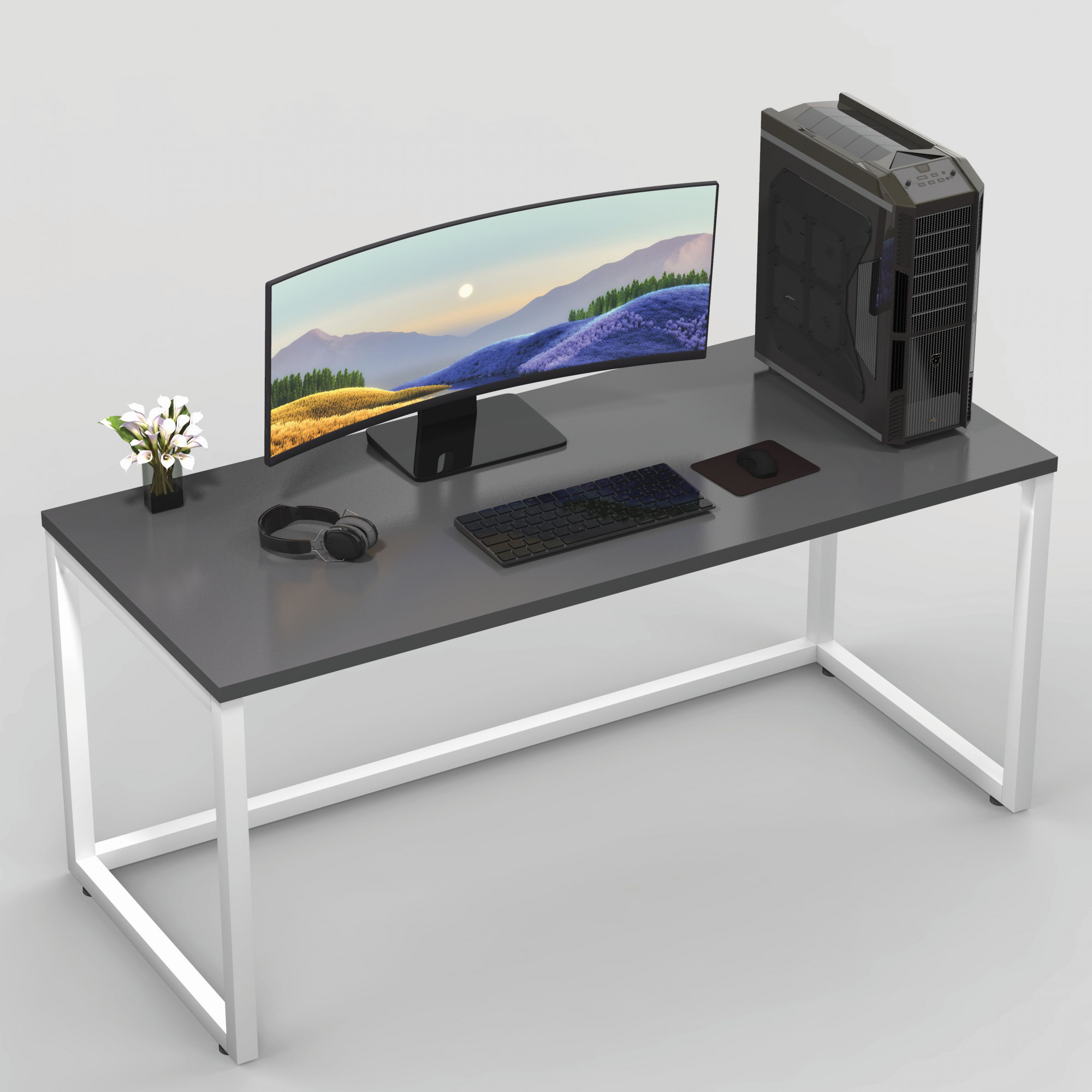 Lizon Metal  Wood Computer Table for Home  Office  Modern Study Desk  Sleek Grey Top  Black Finish  61L x 122W x 73H Centimeters  1 Year Warranty