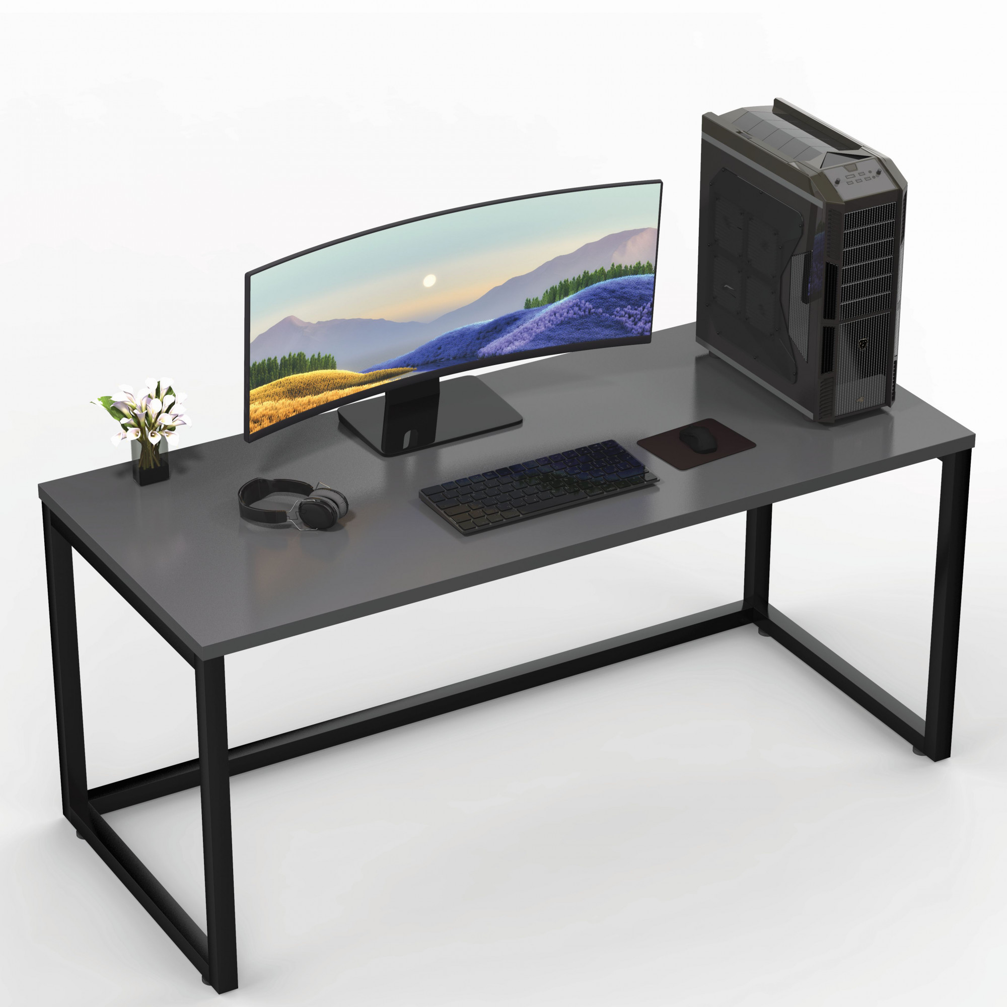 Lizon Metal Wood Computer Table for Home Office Modern Study Desk Sleek Grey Top Black Finish 61L x 122W x 73H Centimeters 1 Year Warranty