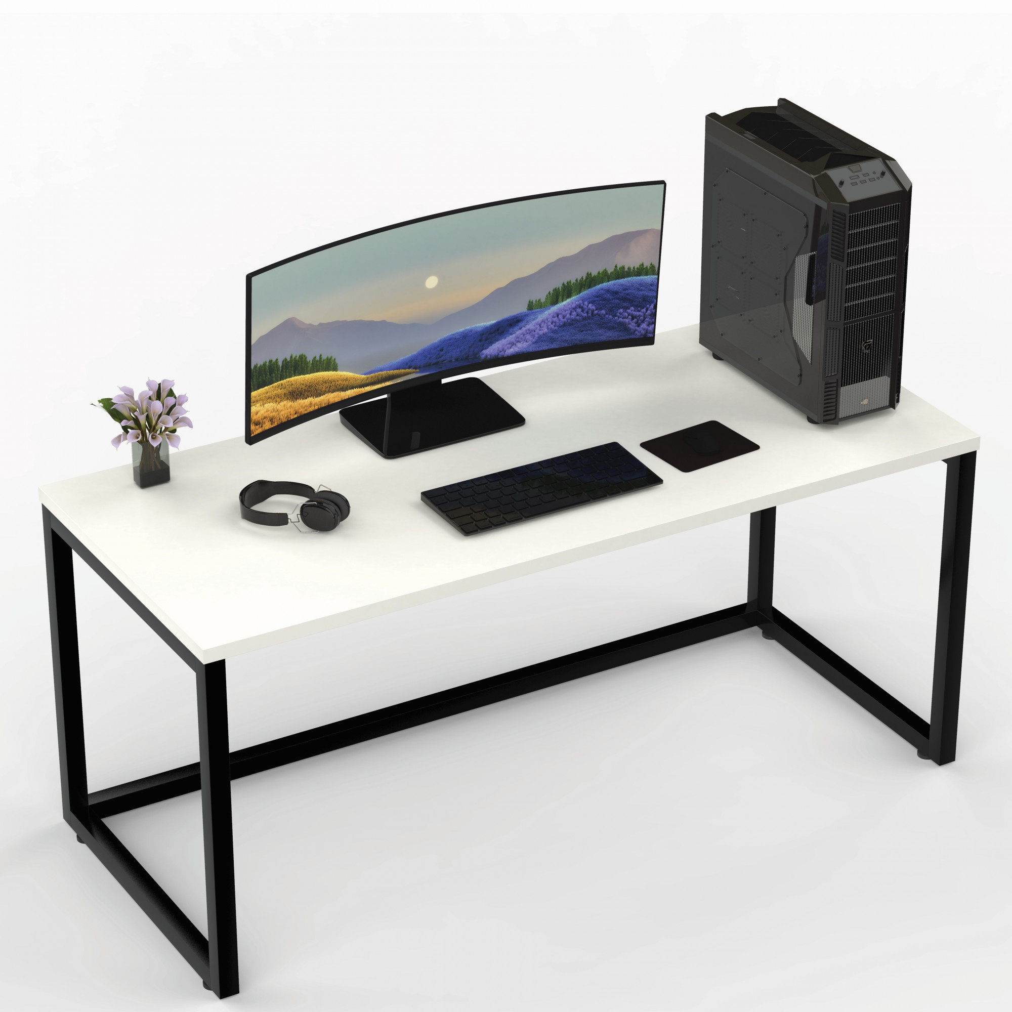 Lizon Metal Wood Computer Table for Home Office Modern Study Desk Sleek White Top White Finish 61L x 122W x 73H Centimeters 1 Year Warranty