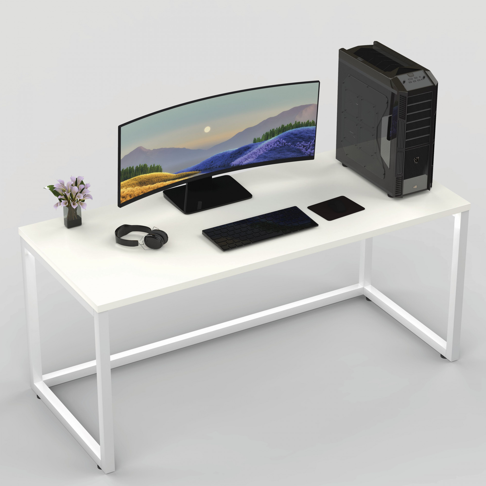 Lizon Metal Wood Computer Table for Home Office Modern Study Desk Sleek White Top White Finish 61L x 122W x 73H Centimeters 1 Year Warranty
