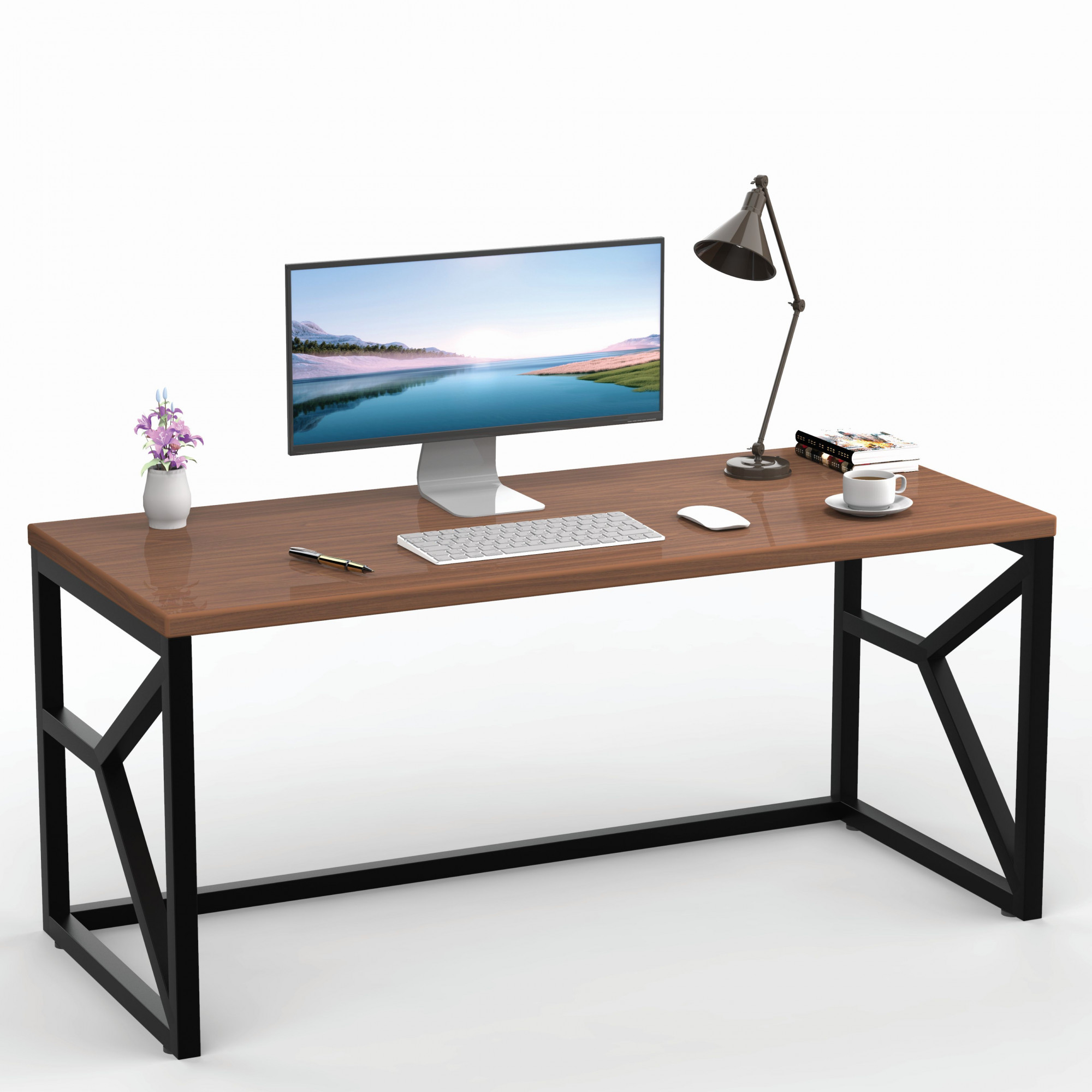 Duke Metal Wood Computer Table for Home Office Modern Study Desk with American Oak Top Black White Finish 61L x 122W x 73H Centimeters 1 Year Warranty