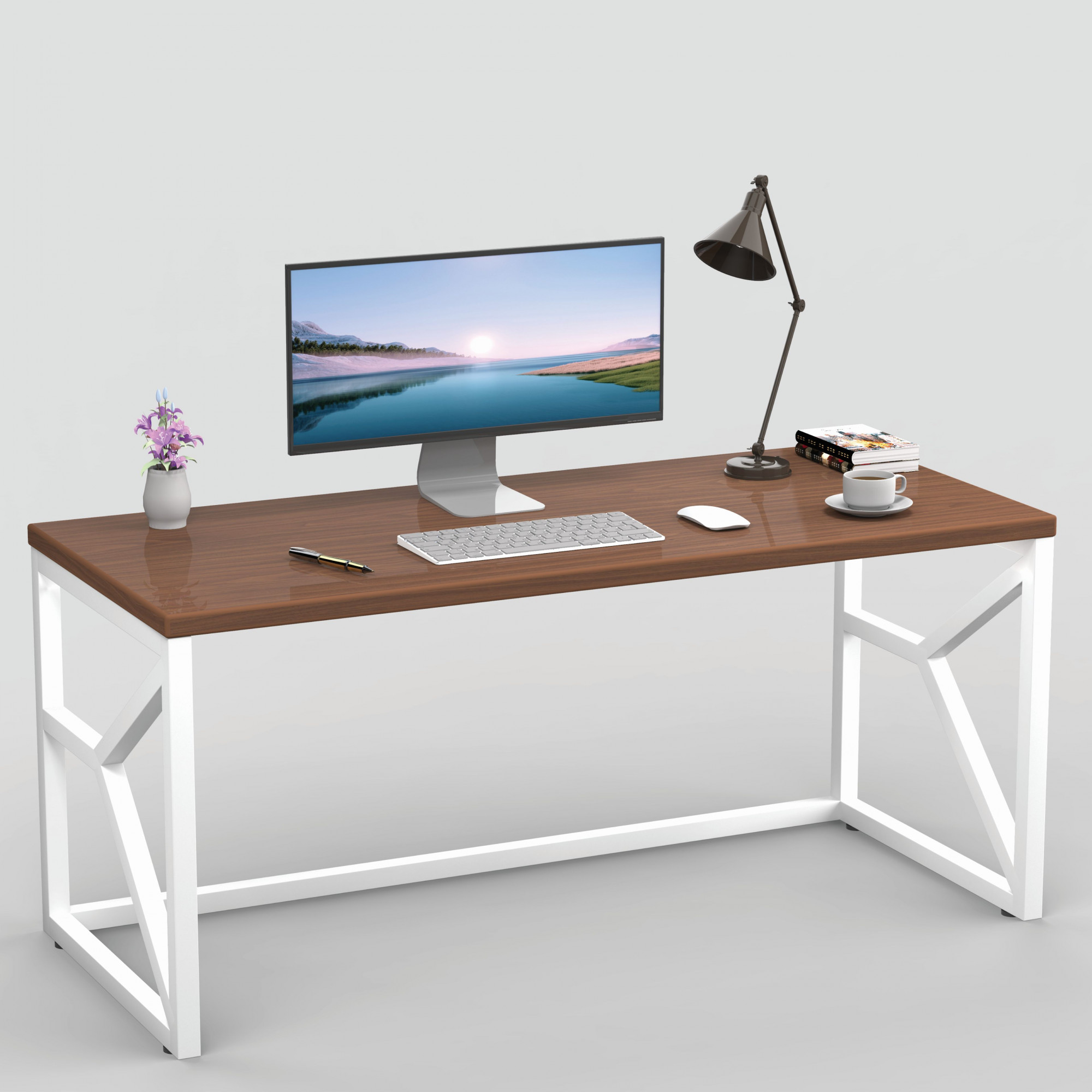 Duke Metal Wood Computer Table for Home Office Modern Study Desk with American Oak Top Black White Finish 61L x 122W x 73H Centimeters 1 Year Warranty