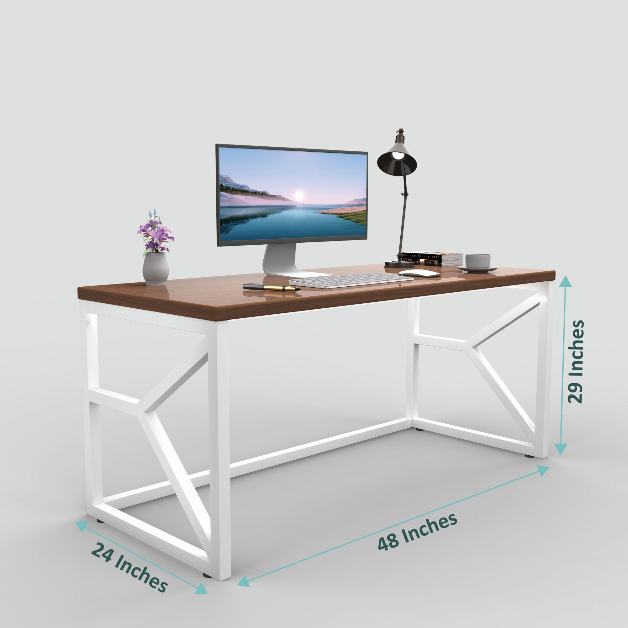 Duke Metal Wood Computer Table for Home Office Modern Study Desk with American Oak Top Black White Finish 61L x 122W x 73H Centimeters 1 Year Warranty