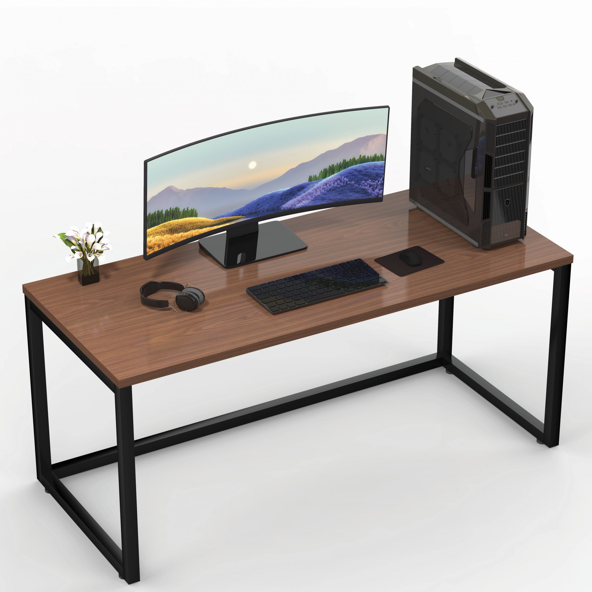 Lizon Metal Wood Computer Table for Home Office Modern Study Desk American Oak Top Black Finish 61L x 122W x 73H Centimeters 1 Year Warranty