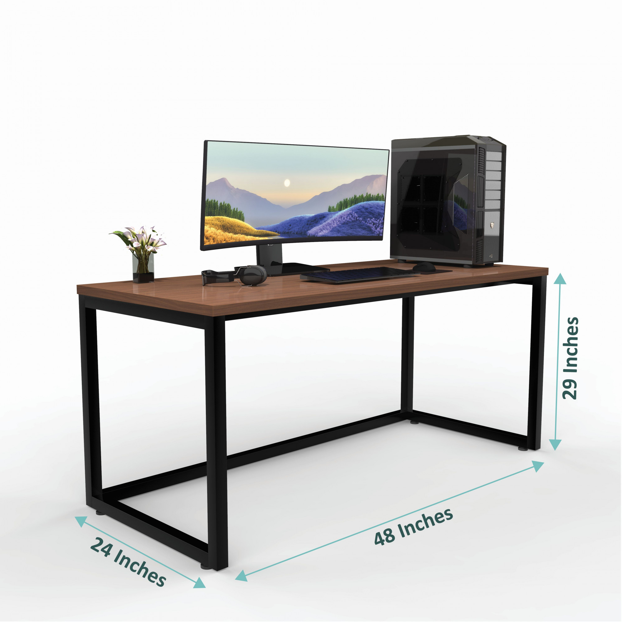 Lizon Metal Wood Computer Table for Home Office Modern Study Desk American Oak Top Black Finish 61L x 122W x 73H Centimeters 1 Year Warranty