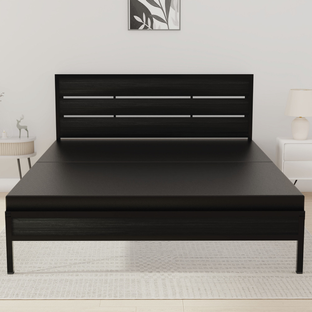 Image of Elvo Wood and Metal Folding Bed Frame With Mattress | Double Layer &amp; Ortho Tri Layer | Wenge Black | Double Size 6.5 Ft x 4 Ft
