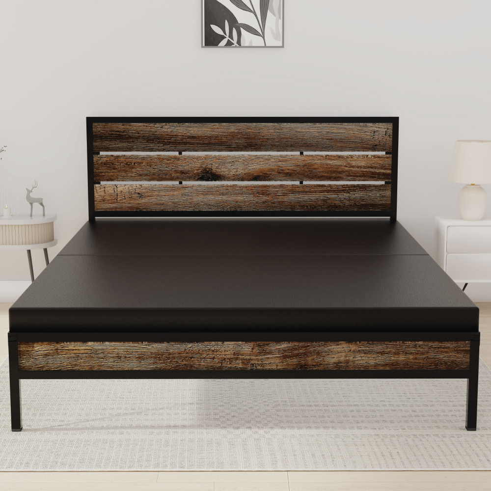 Image of Elvo Wood and Metal Folding Bed Frame With Mattress | Double Layer &amp; Ortho Tri Layer | Stone Grain | Double Size 6.5 Ft x 4 Ft