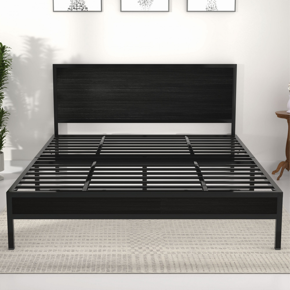 Image of Luvo Metal &amp; Wood Folding Bed Frame Without Mattress | Wenge Black | Double Size 6.5 Ft x 4 Ft | Warranty Backed