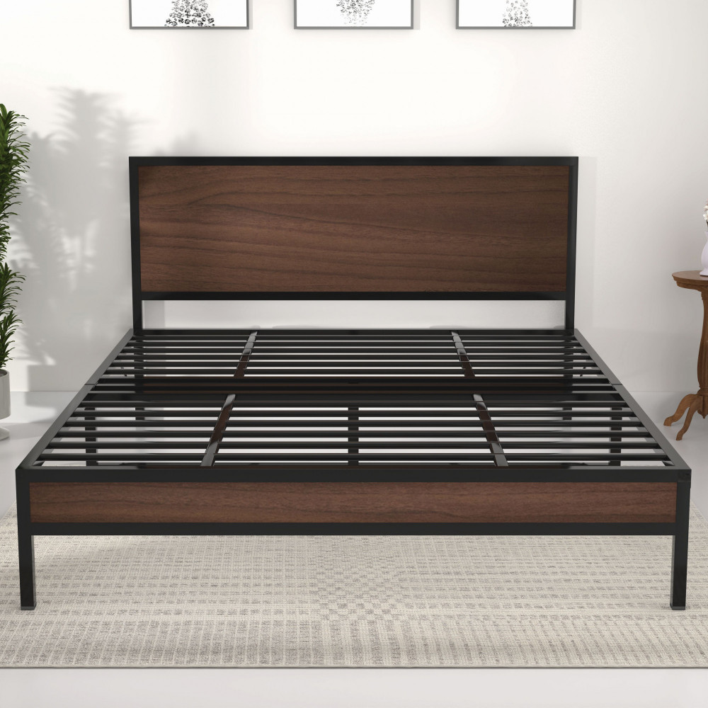 Image of Luvo Metal &amp; Wood Folding Bed Frame Without Mattress | American Oak | Double Size 6.5 Ft x 4 Ft | Warranty Backed