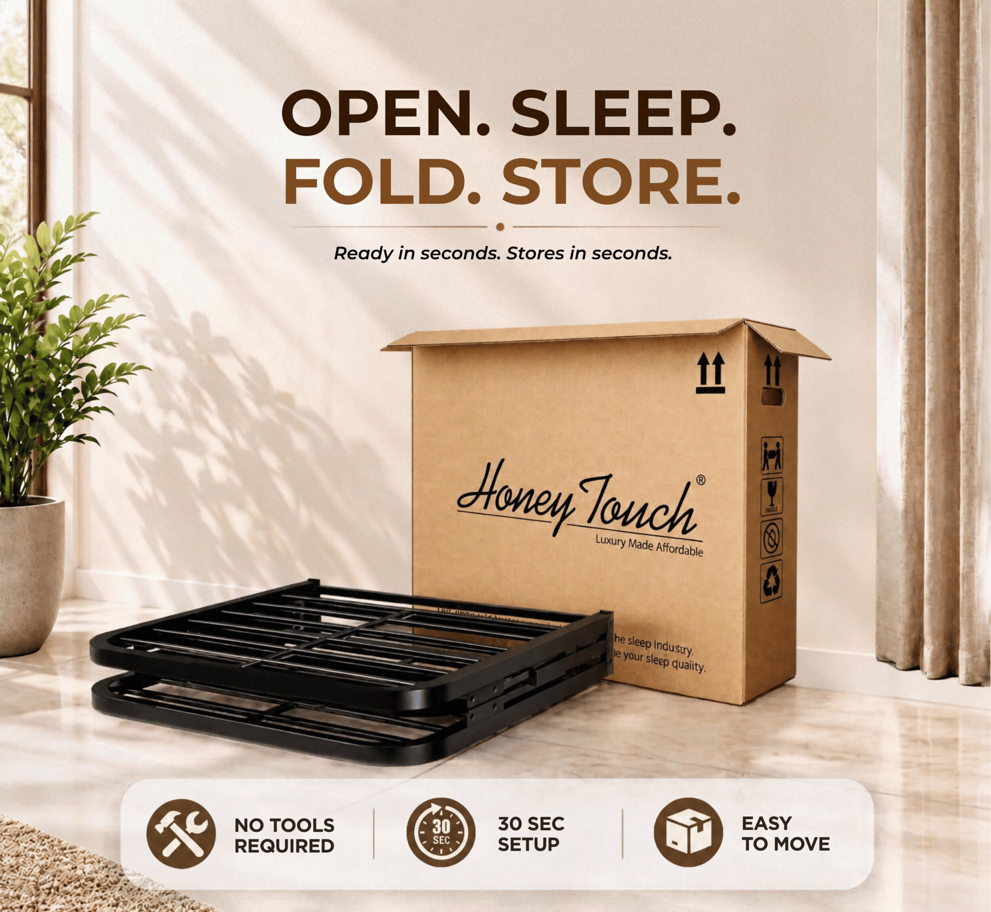 Atlas Round Folding Metal Bed without Mattress  Single Size  3ft X 6ft  25ft X 6ft  Black Finish
