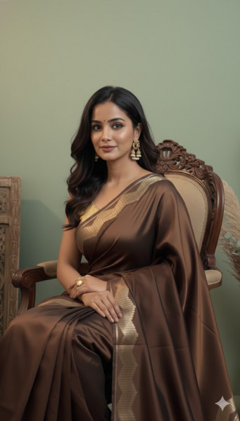 Image of House of EX Brown Banarasi Silk Saree Gifting Box for Women