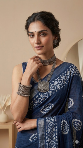 Image of House of EX Classic Black Pure Cotton Saree Gifting Box for Women