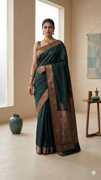 Image of House of EX Green Silk Blend Saree Gifting Box for Women
