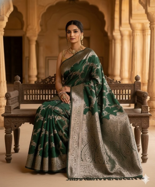 Image of House of EX Green Silk Blend Saree Gifting Box for Women