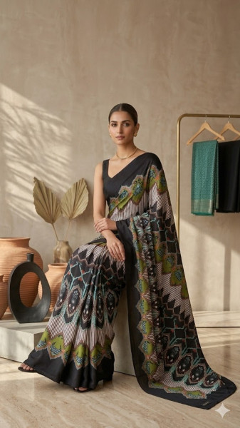 Image of House of EX Multicolor Poly Crepe Saree Gifting Box for Women