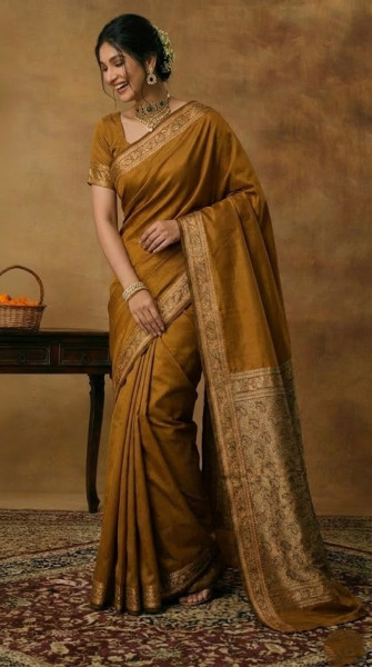Image of House of EX Mustard Mysore Silk Saree Gifting Box for Women
