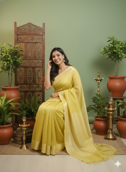 Image of House of EX Olive Cotton Silk Saree Gifting Box for Women