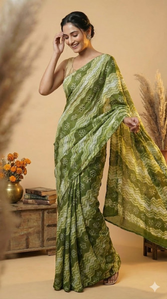 Image of House of EX Olive Pure Crepe Saree Gifting Box for Women