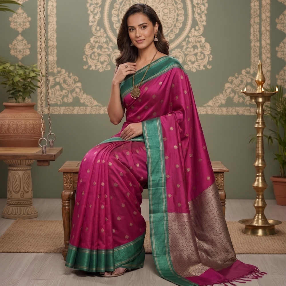 Image of House of EX Pink Banarasi Silk Saree Gifting Box for Women