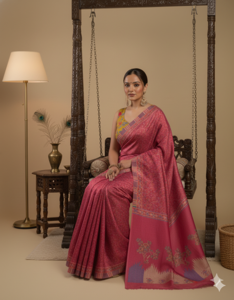 Image of House of EX Pink Poly Cotton Saree Gifting Box for Women